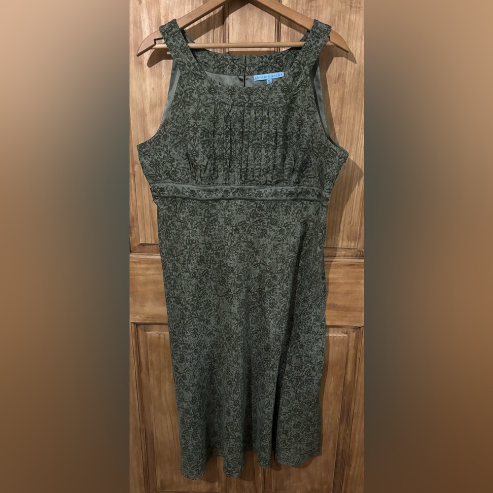 Antonio Melani Midi Babydoll Dress 14 Green Silk Cotton Empire Waist Fairycore